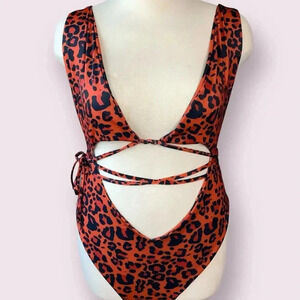 Fashion Nova One Piece Plunging Wrap Around Swimsuit Plus Size 3X Animal Print